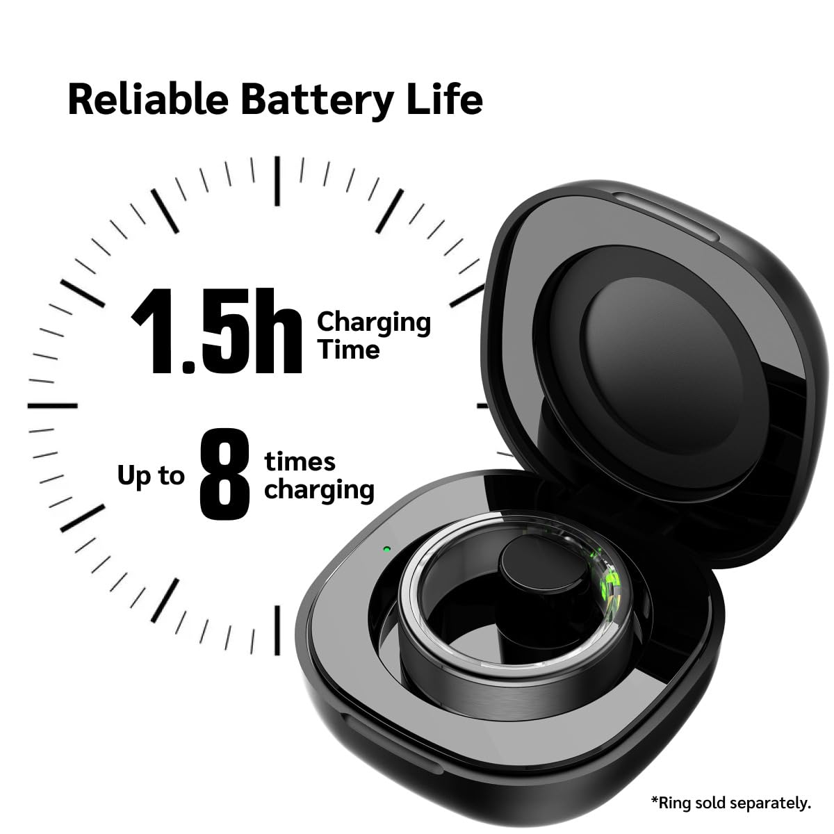 WuzuTech Herz P1 Rapid Charging Case - Smart Ring Portable Charging Case with 200 mAh Battery Magnetic Charger | Charges Herz P1 Smart Ring 8 Times |