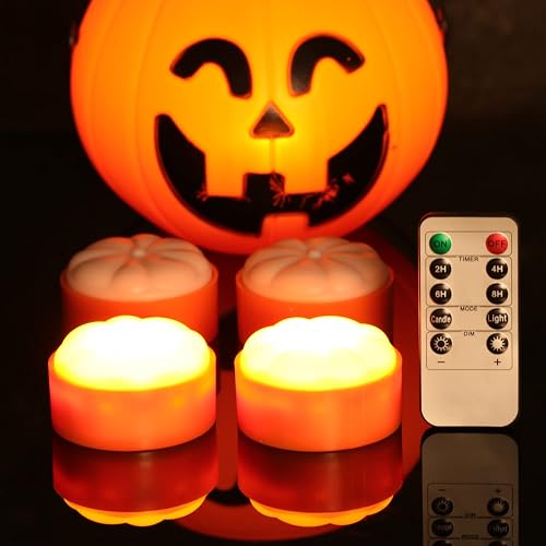 OWLBAY 4 PCS LED Pumpkin Lights with Remote Control and Timers, Bright Jack O’ Lantern Lights Battery Operated Flickering Flameless Candles
