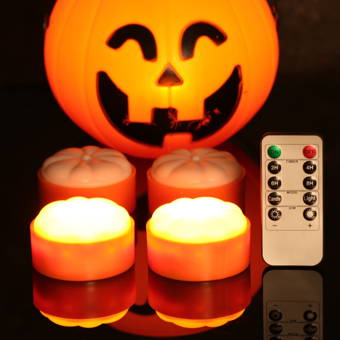 OWLBAY 4 PCS LED Pumpkin Lights with Remote Control and Timers, Bright Jack O’ Lantern Lights Battery Operated Flickering Flameless Candles