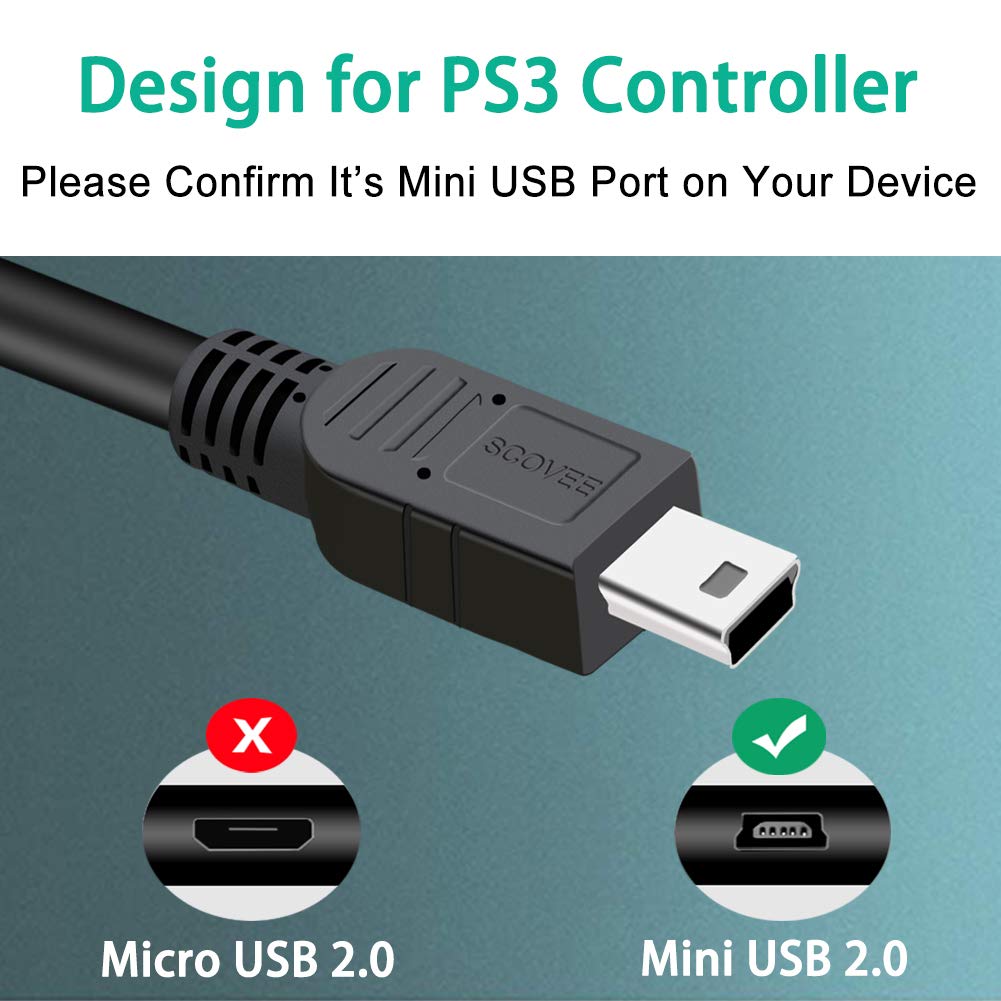 SCOVEE PS3 Controller Charger Cord, 2 Pack 10ft PS3 Charger Cable for Sony PlayStation 3 Controller DualShock 3 PS Slim PS Move Wireless Game