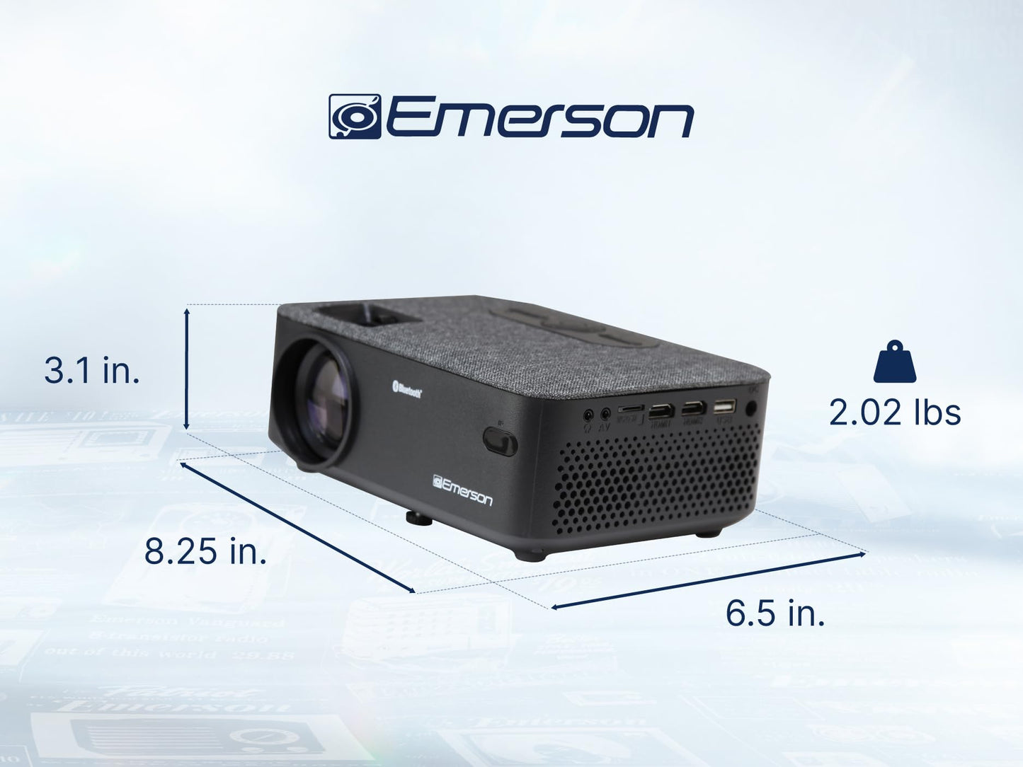 Emerson EVP-2001C 150" Portable Projector with 100" Portable Screen, Bluetooth, HDMI & USB Inputs, Dual Speakers, and Carrying Case - Ideal for Movie