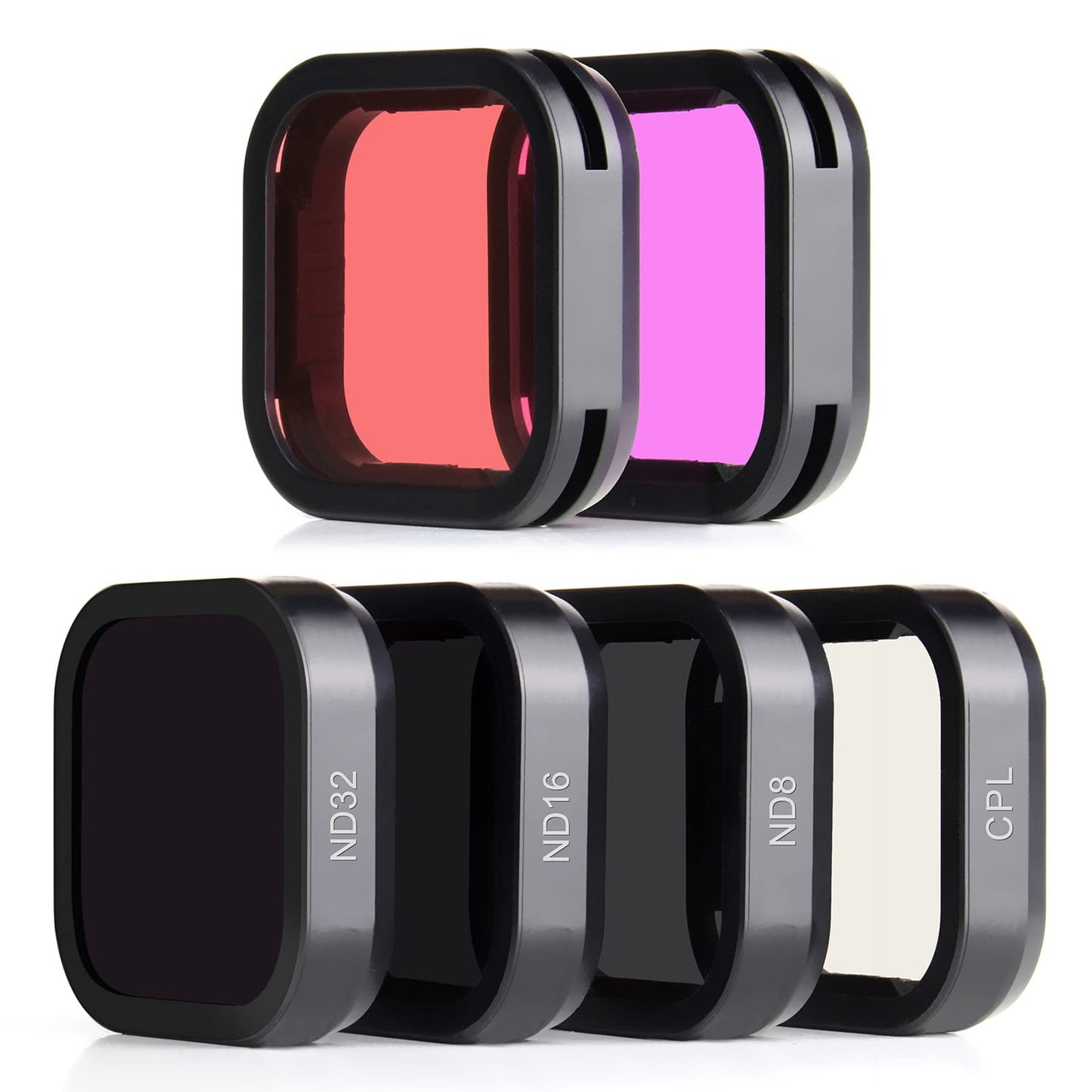 SOONSUN 6-Pack Lens Filter Set for GoPro Hero 12 11 10 9 Black - ND8, ND16, ND32, CPL, Red, Magenta - Neutral Density, Circular Polarizer & Snorkeling