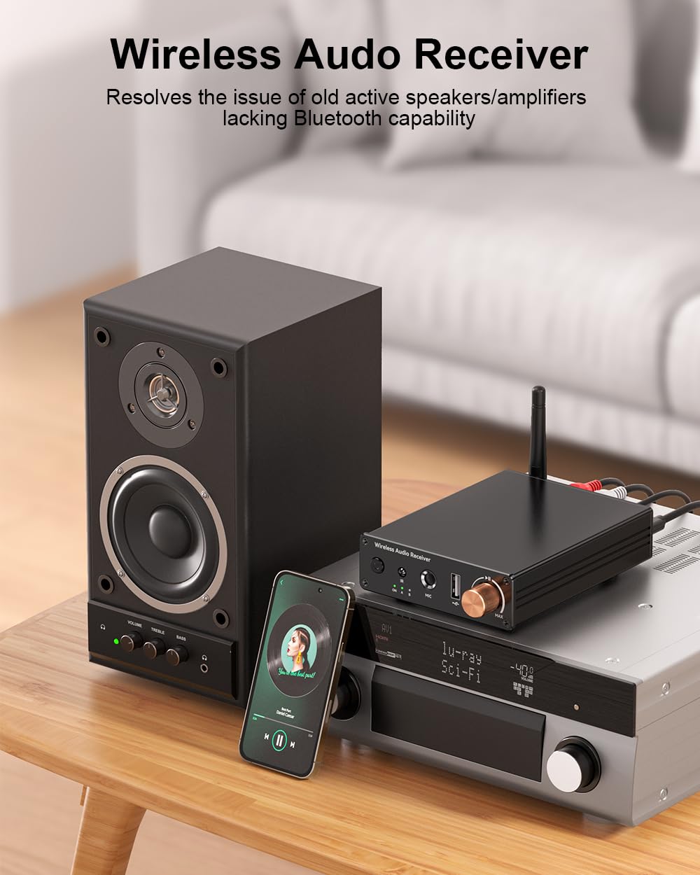 Bluetooth 6.0 Receiver, Hi-Res Wireless Audio Adapter with Low Latency Supporting USB Flash Drives/3.5mm Jack/Singing, for Old Stereo/Speakers/Wired