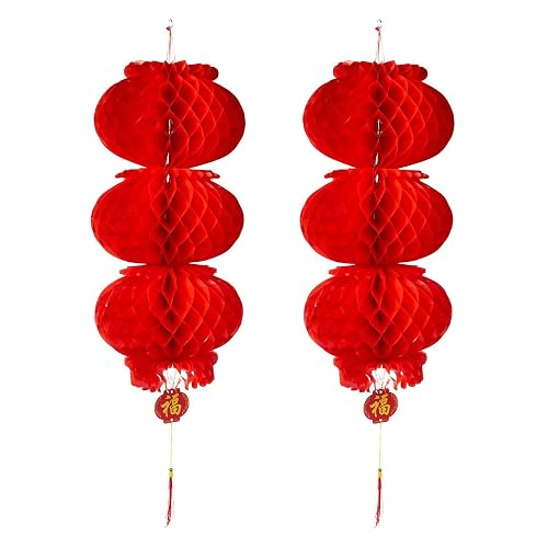 ASIAN HOME 3-Layer Red Paper Lantern Hanging Lanterns for Chinese Spring Festival, Wedding, Celebration, Lantern Festival Festive Decoration (10