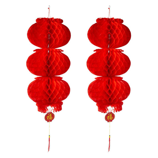 ASIAN HOME 3-Layer Red Paper Lantern Hanging Lanterns for Chinese Spring Festival, Wedding, Celebration, Lantern Festival Festive Decoration (10