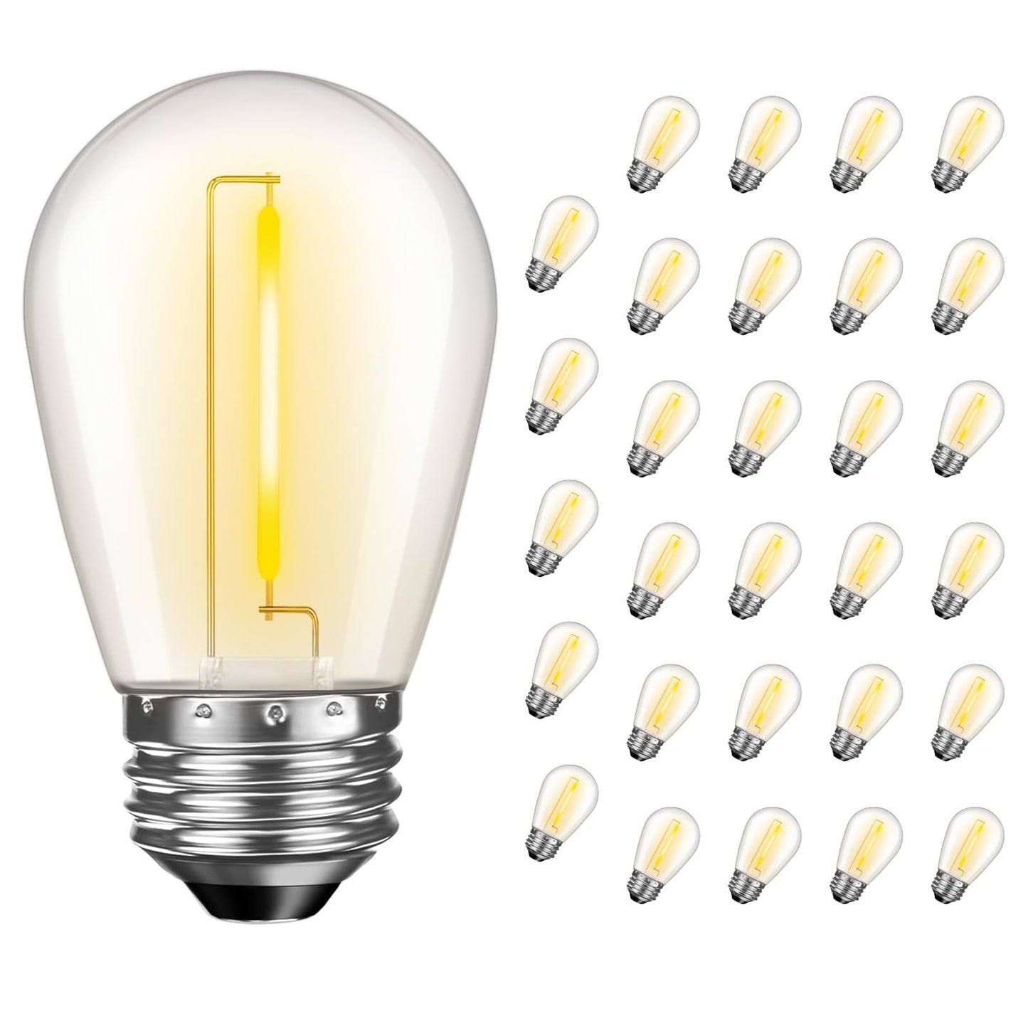 GvvooHome S14 LED Outdoor Light Bulbs, 30 Pack Shatterproof Plastic Light Bulbs for Outdoor String Light, Patio Cafe Decor, E26 Screw Base, Soft White