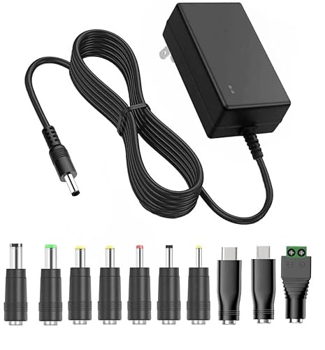 12V 2A Power Supply AC DC Adapter with 10 Tips, Universal DC in 12 Volt 2 Amp Power Cord, Converter Transformer 100-240v, 50/60HZ, 5.5x2.5mm DC…