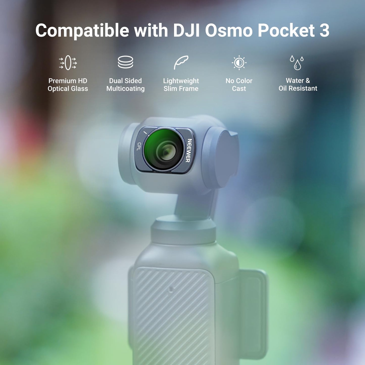 NEEWER ND & CPL Filter Set Compatible with DJI Osmo Pocket 3, Magnetic Neutral Density ND16 + ND64 + ND256 + Circular Polarizing Action Camera Lens