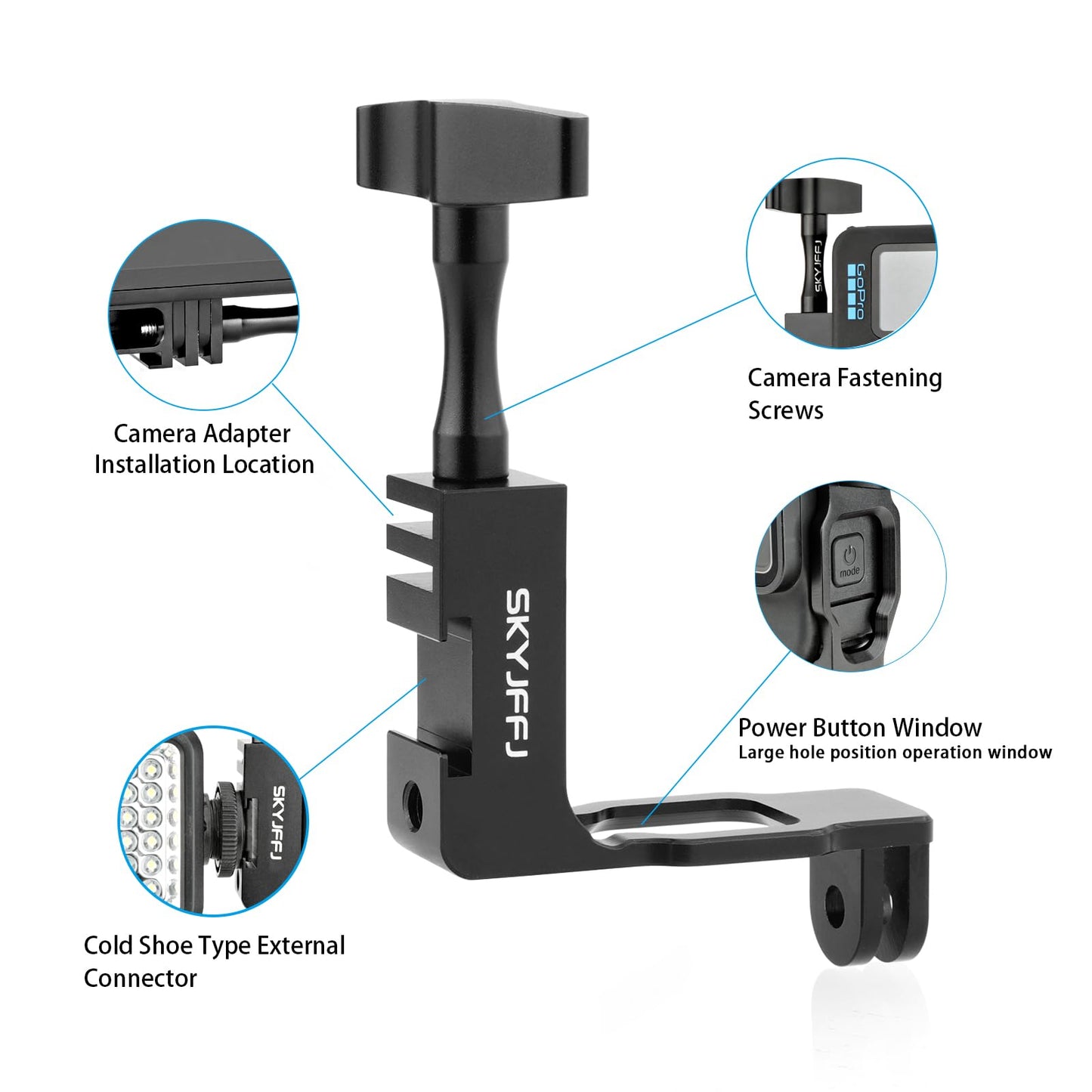 SKYJFFJ 90 Degree Aluminum Vertical Bracket Adapter for GoPro Hero 13 12 11 10 9 Action Camera Black (Vertically)