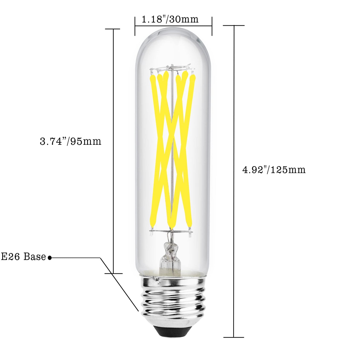 Yaoten E26 Dimmable 6W T10(T30) Led Edison Bulb, 60 Watt Equivalent, Daylight 5000K Tubular Vintage Shape for Chandeliers, Wall scones, Pendant, 3