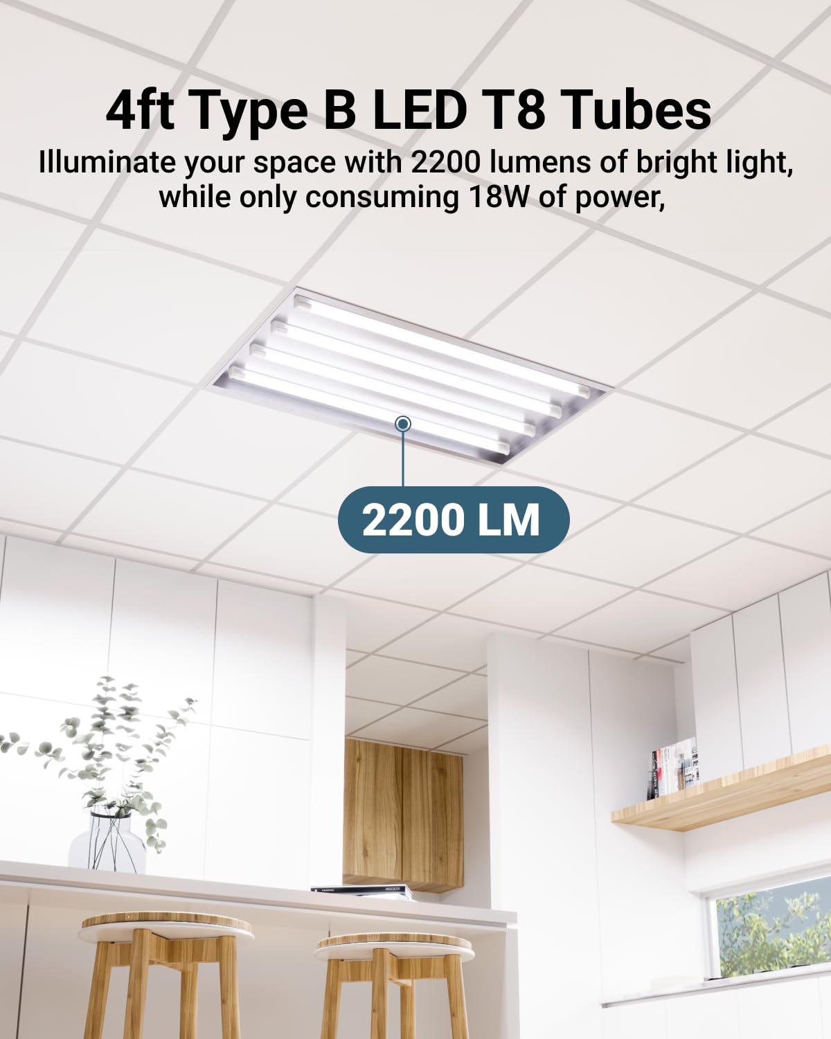 Sunco 10 Pack 4 Foot T8 LED Tube Light Bulbs, 18W, 5000K, Ballast Bypass