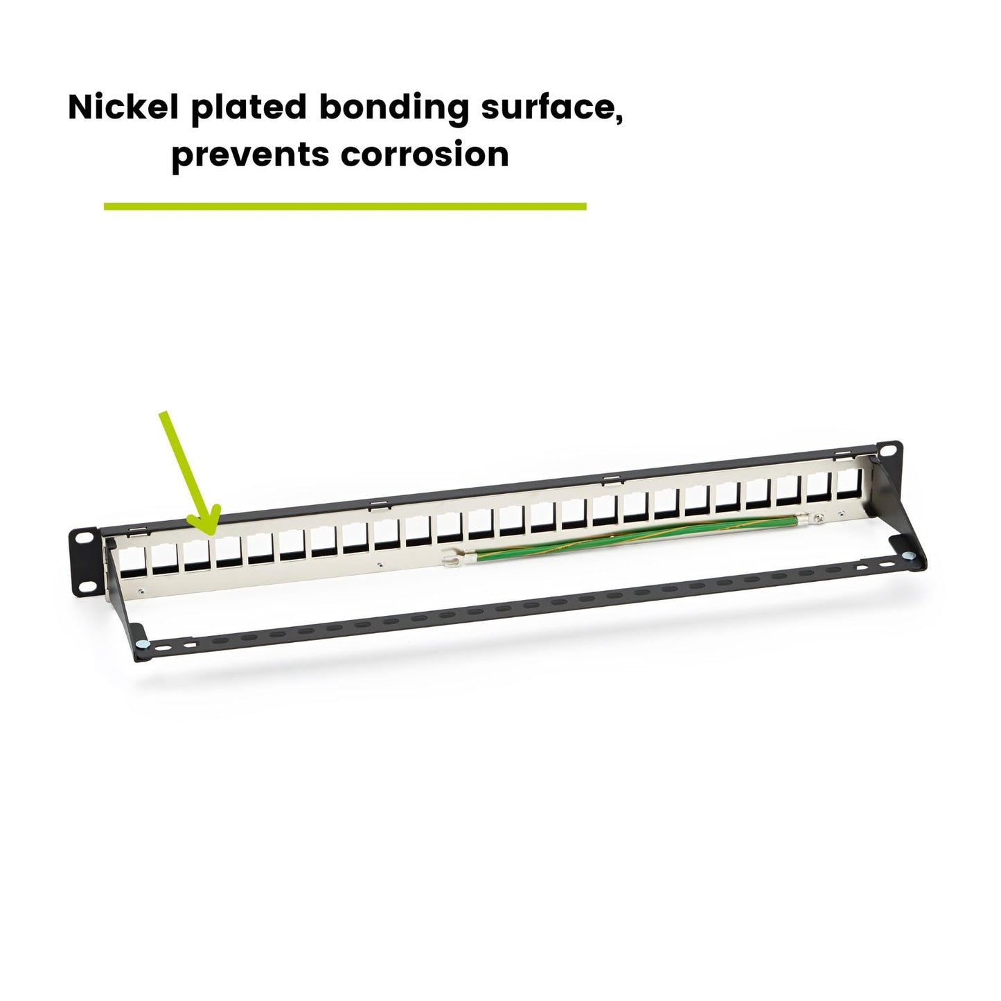trueCABLE Shielded 24 Port 19” Toolless Modular Patch Panel, Blank, 1U Rack Mount, with Cable Management Bar and Ground Wire, High Density, Black