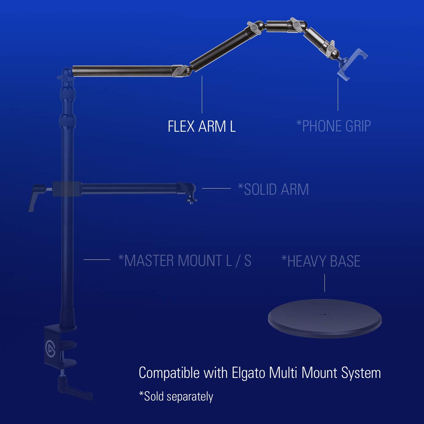 Elgato Flex Arm L, Premium 4-Section Articulated Arm for easy Mounting and Adjusting of Lights, Cameras, and Microphones, for Streaming