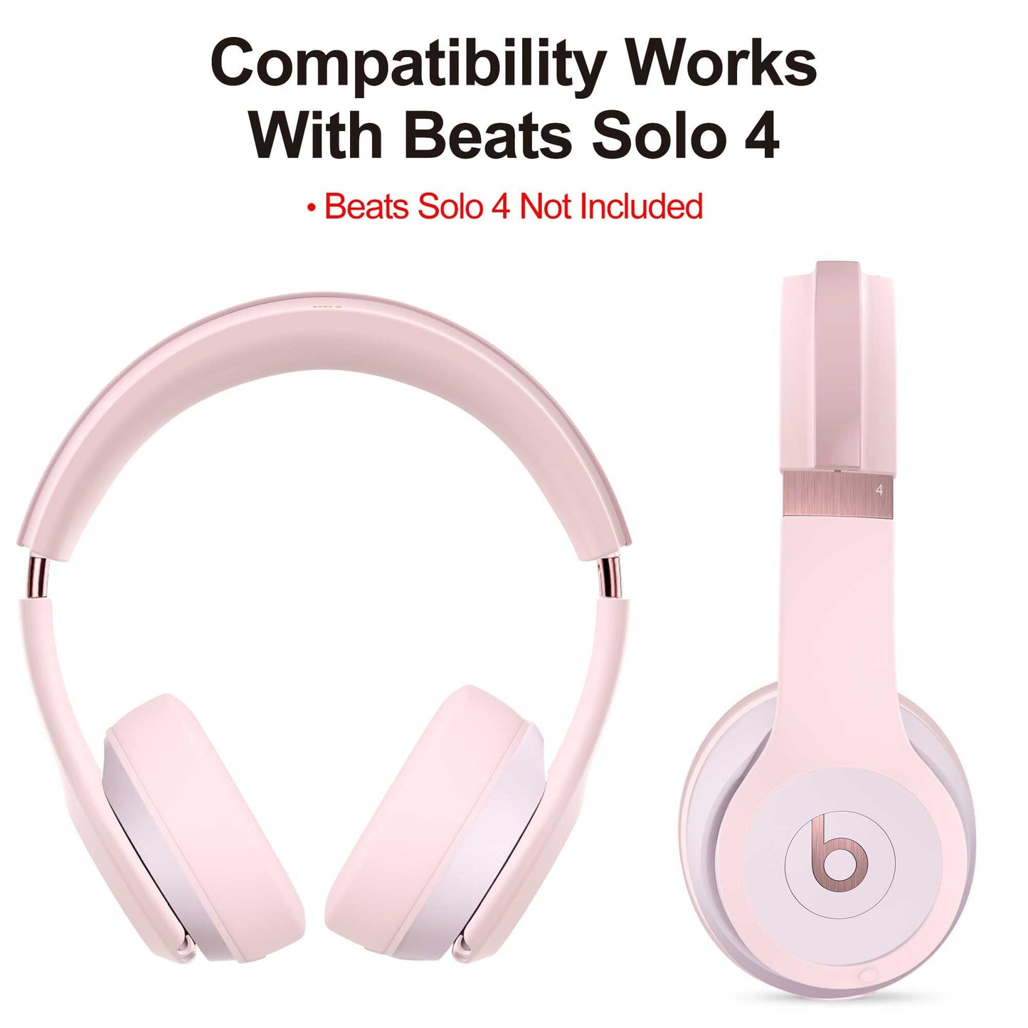3 in 1 Beats Silicone Case for Solo 4 Headphones, Protective Covers for Shell/Ear Pad/Headband - Pink
