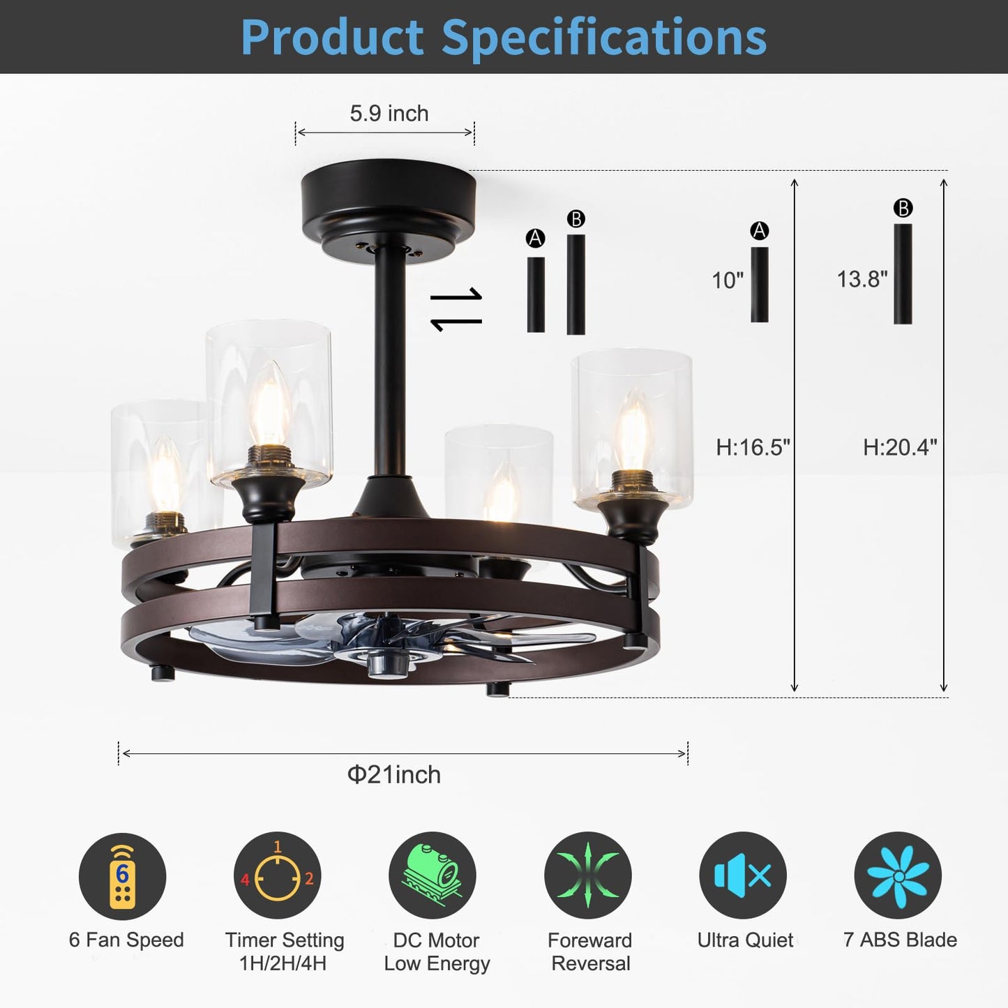 zsvicka 21" Caged Ceiling Fan with Light,Dining Room Fandelier,Black/Bronze