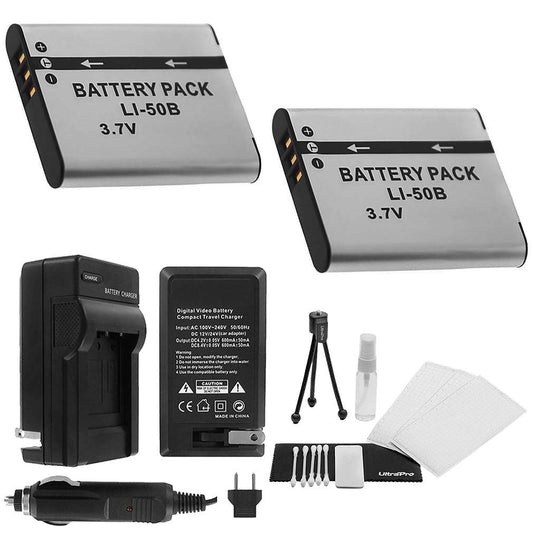 LI-50B Battery 2-Pack Bundle with Rapid Travel Charger and UltraPro Accessory Kit for Select Olympus Cameras Including SZ-14, SZ-15, SZ-16, Tough