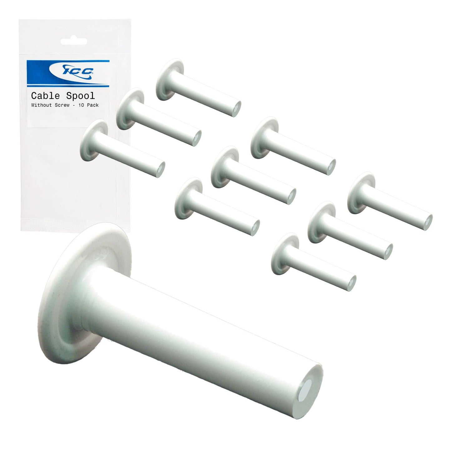 ICC Cable Spool Without Screw, Wall-Mount Cable Organizer, 10-Pack, Durable Plastic - ICACSWDS10