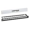 trueCABLE Shielded 24 Port 19” Toolless Modular Patch Panel, Blank, 1U Rack Mount, with Cable Management Bar and Ground Wire, High Density, Black
