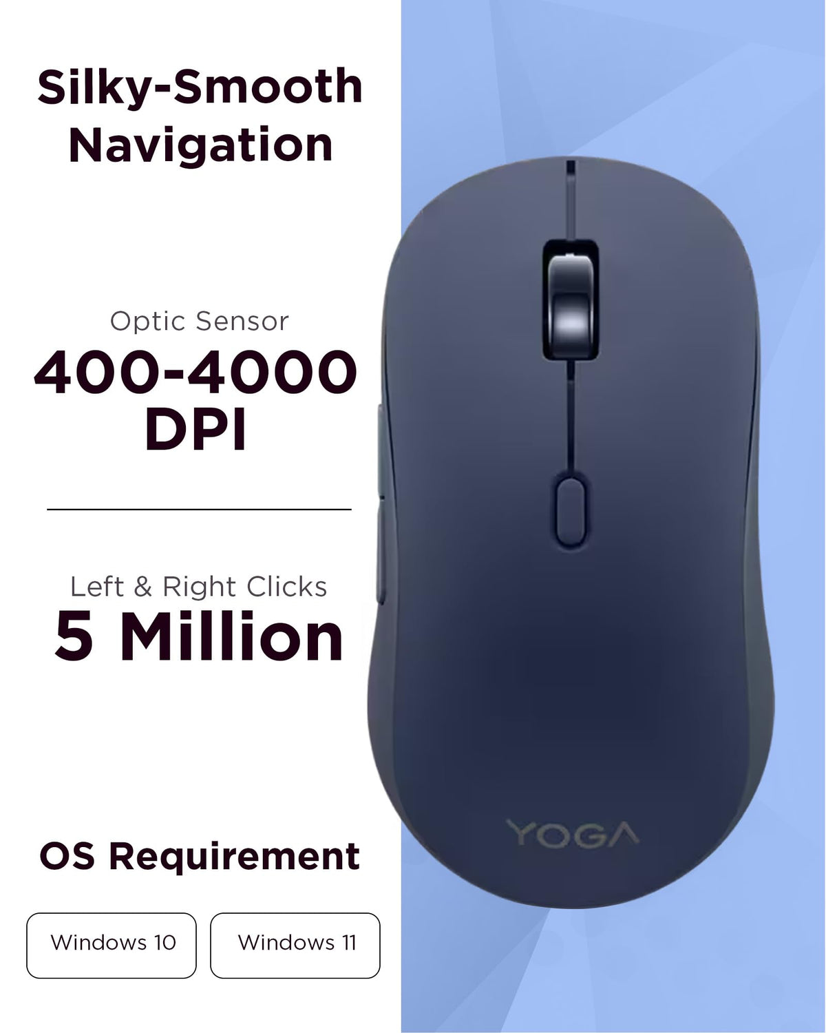 Lenovo Yoga Bluetooth Silent Mouse, 3 Level DPI Adjustment, 36 Month Battery Life, Bluetooth 5.3, 3 Device Paring, Whisper Quiet, Programmable