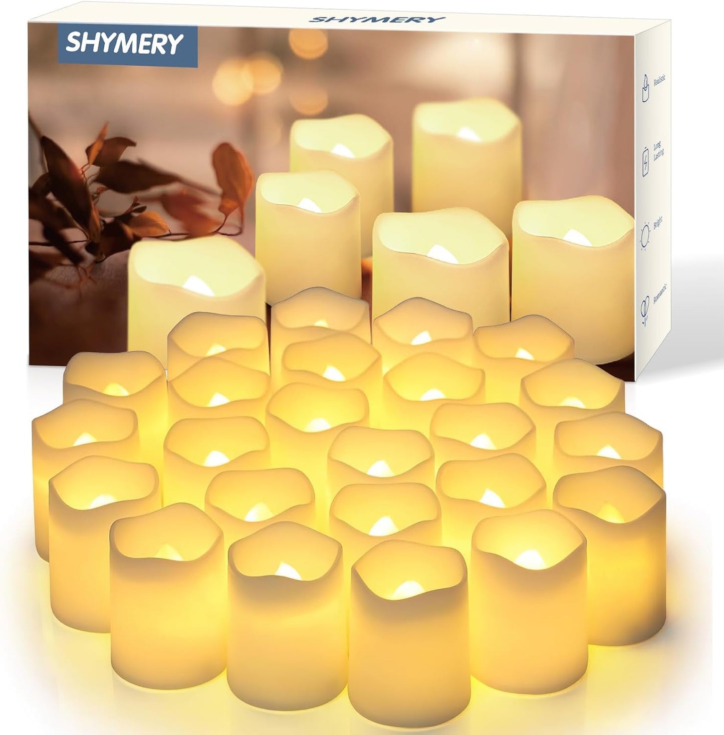 SHYMERY Flameless Votive Candles,Flameless Flickering Electric Fake Candle,24 Pack 200+Hour Battery Operated LED Tea Lights in Warm White for Wedding