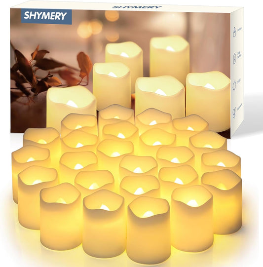 SHYMERY Flameless Votive Candles,Flameless Flickering Electric Fake Candle,24 Pack 200+Hour Battery Operated LED Tea Lights in Warm White for Wedding