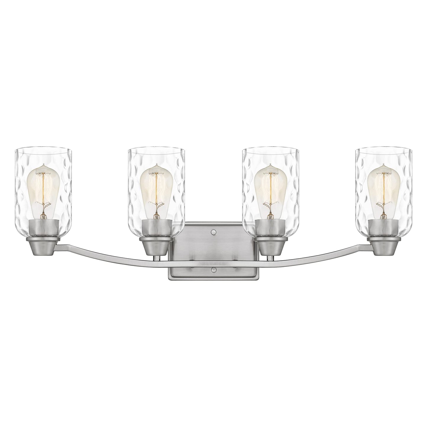 Quoizel Acacia 4-Light Brushed Nickel Vanity Light with Dappled Clear Water Glass, Transitional Style Wall Light for Bathroom or Powder Room