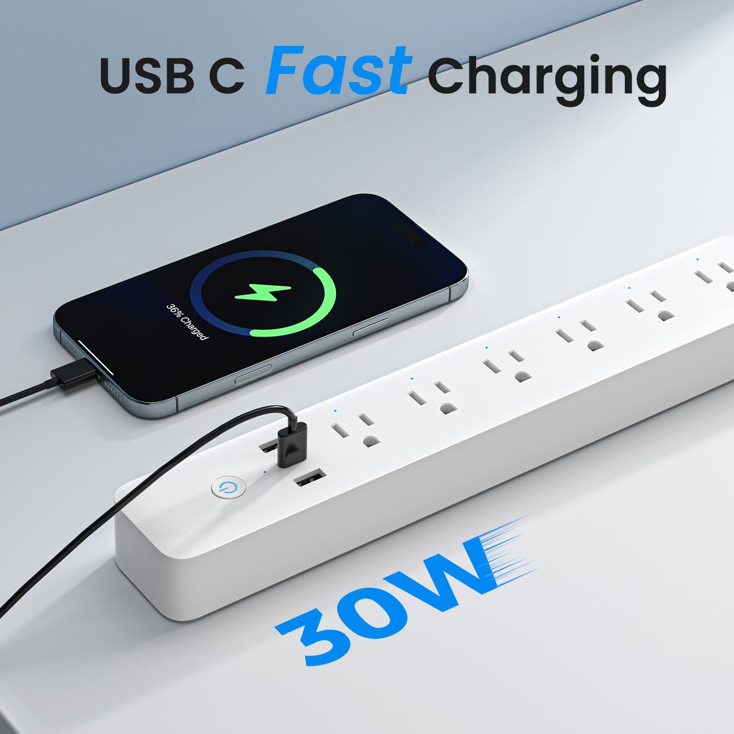 GHome Smart Power Strip, WiFi Surge Protector with 6 Individually Controlled Outlets, 3 USB Ports, Compatible with Alexa & Google Home