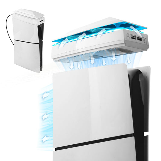 Raryars Console Cooling Fan for PS5 Slim with Dust Cover Colorful LED Light for PS5 Slim Console Disc Edition & Digital Edition Silent Absorb Fan