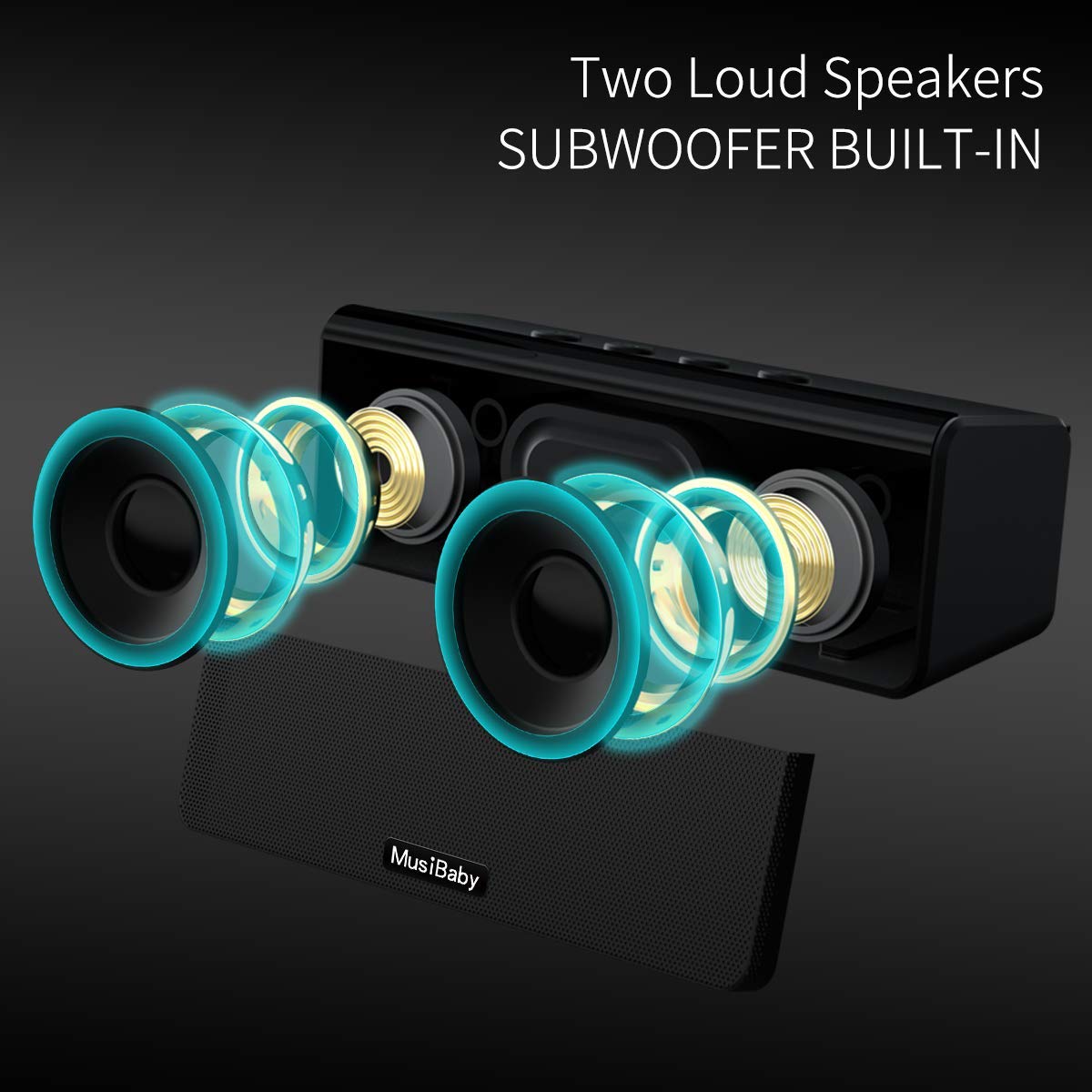 MusiBady Small Bluetooth Speaker, Stocking Stuffers Waterproof Portable Speakers Wireless with Stereo Sound, Dual Pairing, 24HRs Playtime,