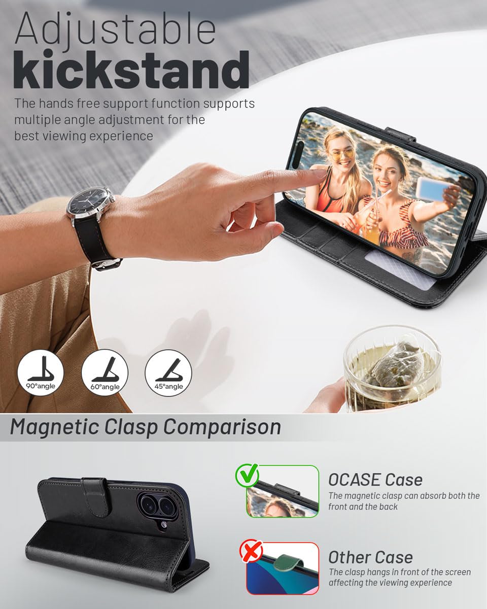 OCASE for iPhone 17 Wallet Case, PU Leather Flip Cover with Card Holder, RFID Blocking, Kickstand, Magnetic Closure, Protective Phone Case for iPhone