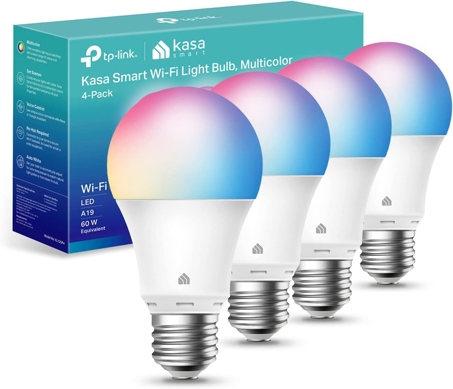 Kasa Multicolor Dimmable Wi-Fi Smart Bulb, A19, KL125P4