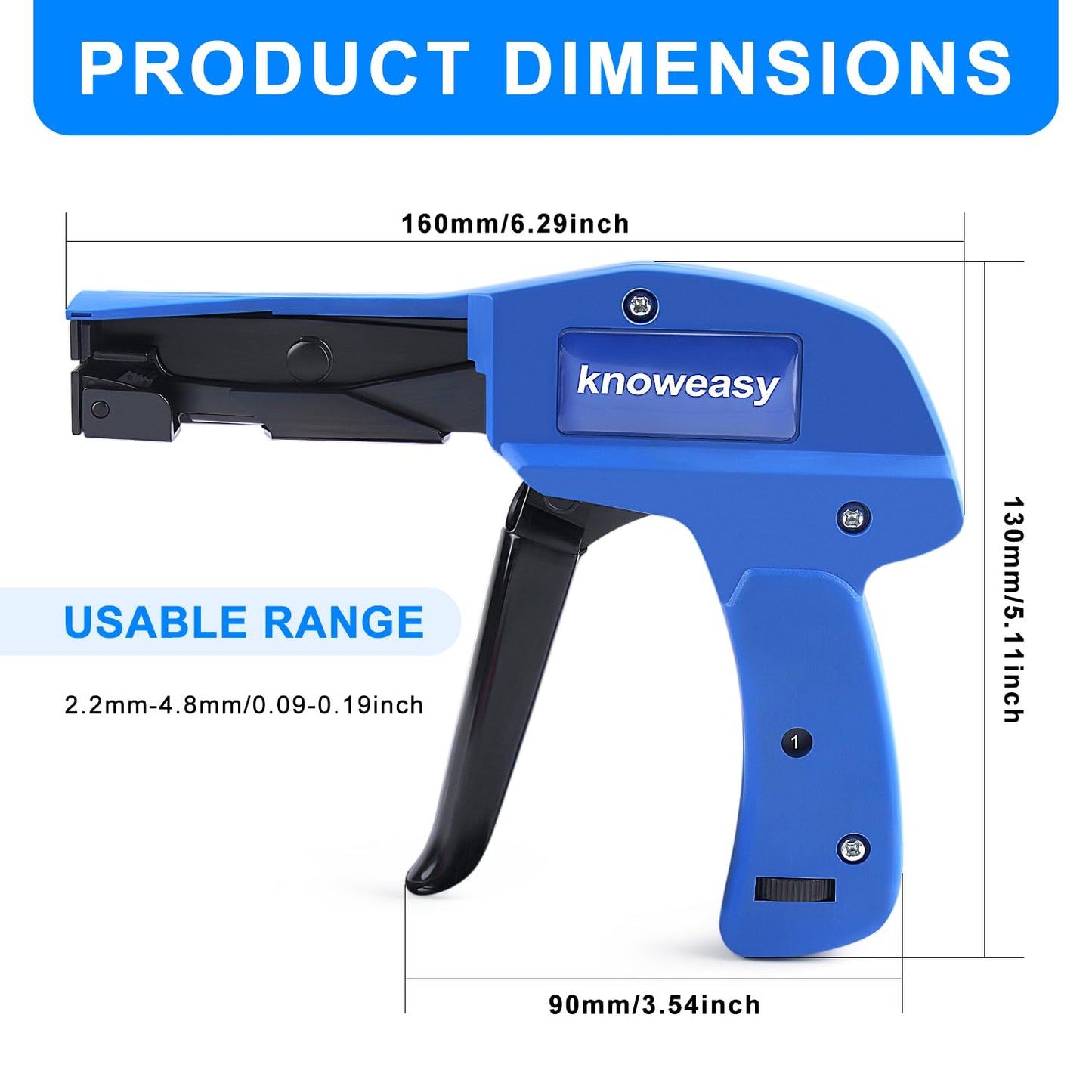 Cable Tie Gun,Knoweasy Fastening Cable Tie Tool,Die-Cast Steel Flush Cut Zip Tie Tool with Steel Handle for Nylon Cable,7 Inches Length Zip Tie Gun