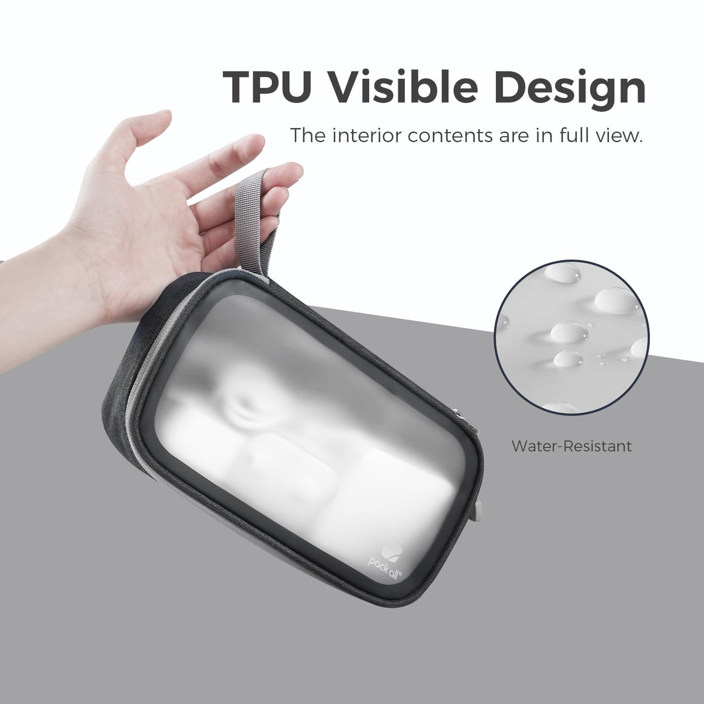 pack all Clear Electronic Organizer, TPU Cable Organizer Bag, Compact Cord Travel Organizer for Cables, Chargers, Phones, USB Cords, SD Cards (Black)