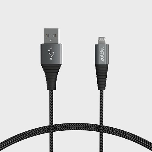 zutBe Shield Silver&Black MFi Certified Lightning Cable, Reinforced Braided Kevlar Charger Compatible with All iPhone 12, SE, 11, X, 8, 7, 6, iPad…