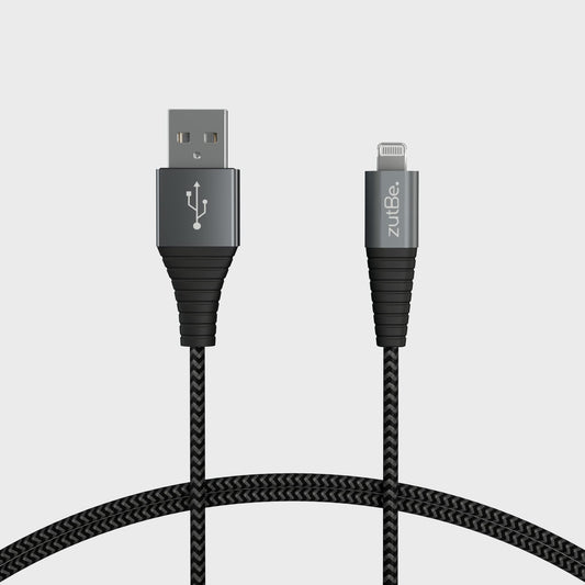 zutBe Shield Silver&Black MFi Certified Lightning Cable, Reinforced Braided Kevlar Charger Compatible with All iPhone 12, SE, 11, X, 8, 7, 6, iPad…