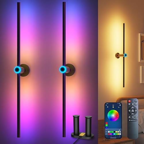 Battery Operated Wall Sconces Set of two, Rechargeable Wall Lights with 4 Pack Replaceable Batteries, 16 Million DIY Colors Wireless Wall Lamps