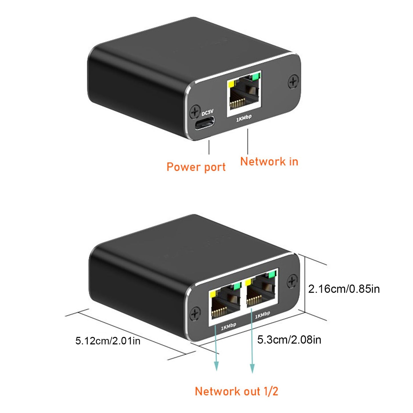 awakentti Ethernet Splitter High Speed, 1000Mbps 1x2 Splitter [2 Devices Simultaneous Networking], Gigabit Internet Splitter with USB Power Cable