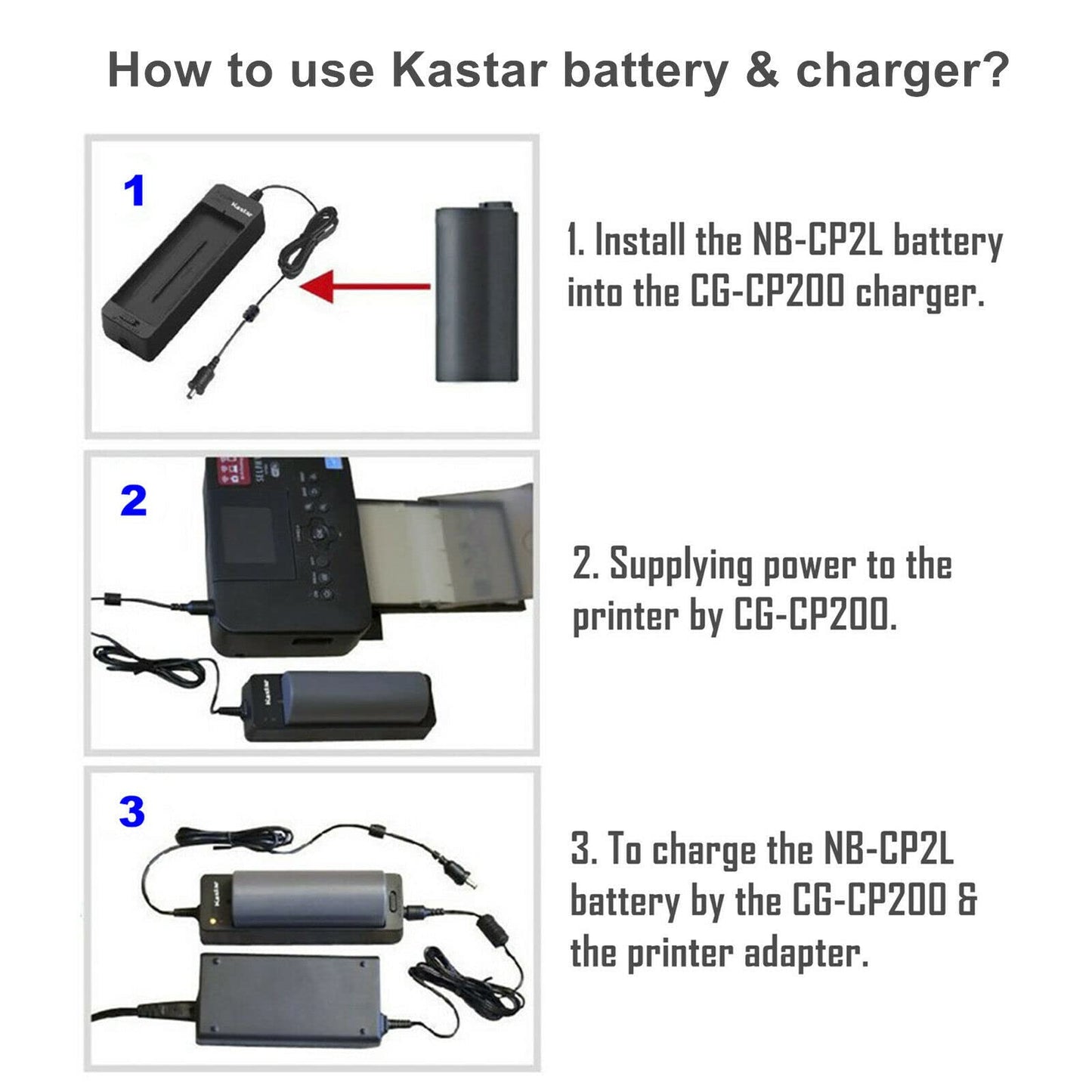 Kastar 1-Pack Gray Battery and CG-CP200 Charger Compatible with Canon SELPHY CP900, CP1200, CP1300. HP Photosmart A716 Printer Photo Printer