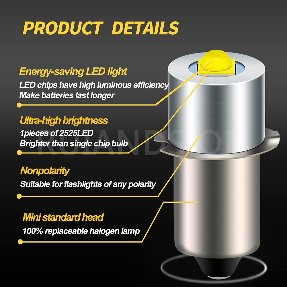 Ruiandsion KPR P13.5S LED Bulb 6-24V for Ryobi DEWALT Maglit(2-Pack)