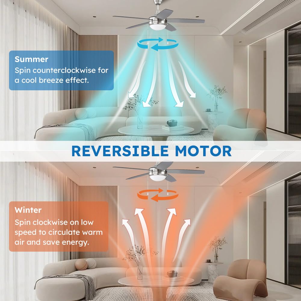 LED Ceiling Fan with Lights, Modern Farmhouse Ceiling Fan with Remote, 3-Speed Quiet Motor, Bright LED Light, Dual Finish Blades, Downrod Included