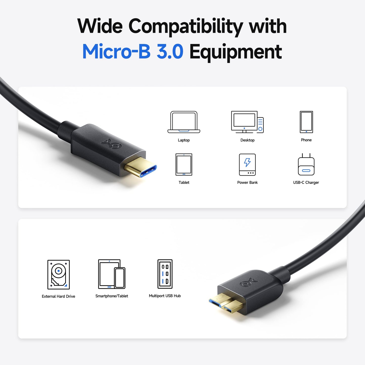 Cable Matters 10Gbps Short USB C to Micro USB 3.0 Cable - 1ft, USBC Hard Drive Cable, Micro B to USBC Cord, Compatible with Seagate, LaCie, Toshiba