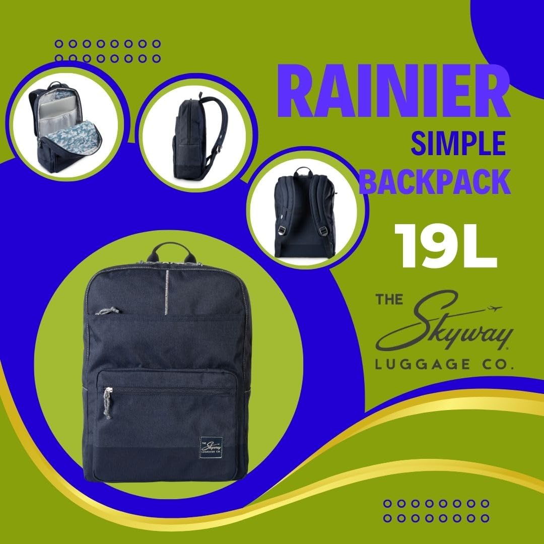 Skyway Luggage Rainier Simple Backpack, Eco-Friendly Made of 100% rPET Travel Laptop Bag for Women & Men, Flight Approved Carry On Bag, 16L, Tahoe