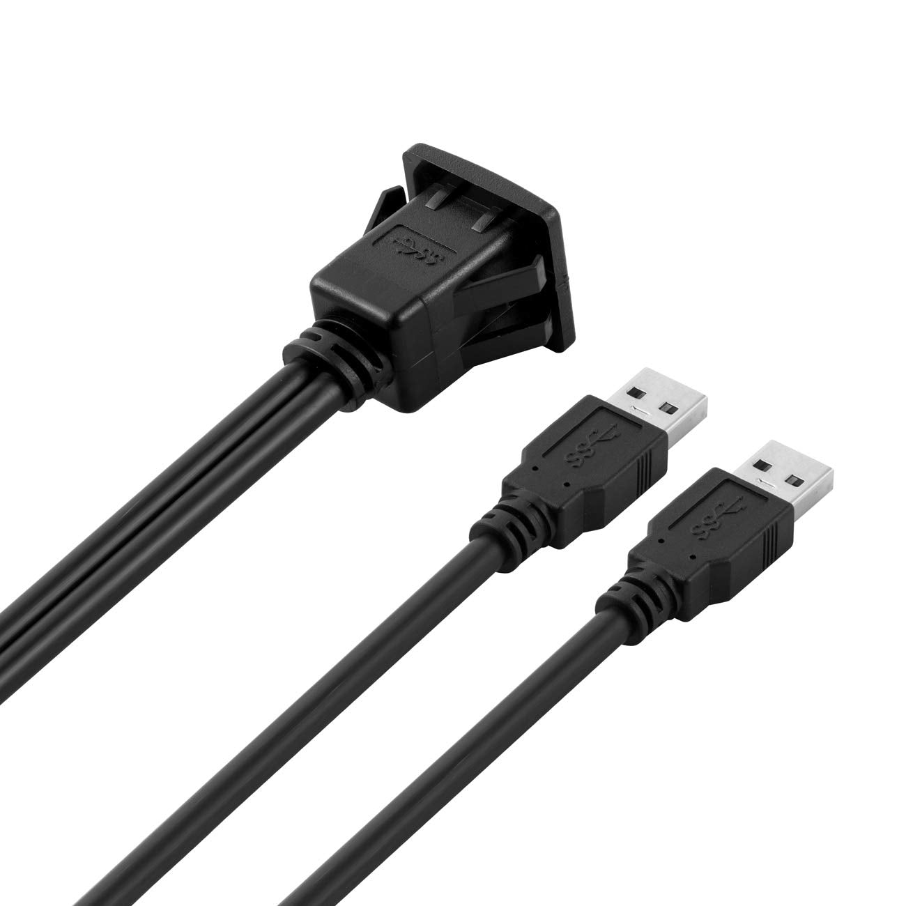 LBSC Dual USB3.0 Square Flush Mount - 1M 3ft USB 3.0 Extension Mount, Dash ?Flush ?Panel Mount Cable, for Car, Boat, Motorcycle (3ft)