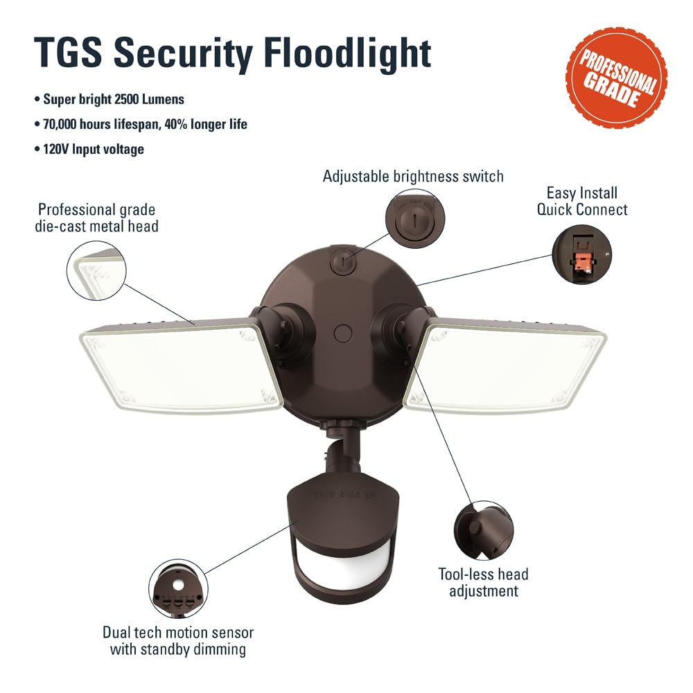 HALO TGS Outdoor Integrated LED Motion Sensor Flood & Security Light Twin Square Head Bronze