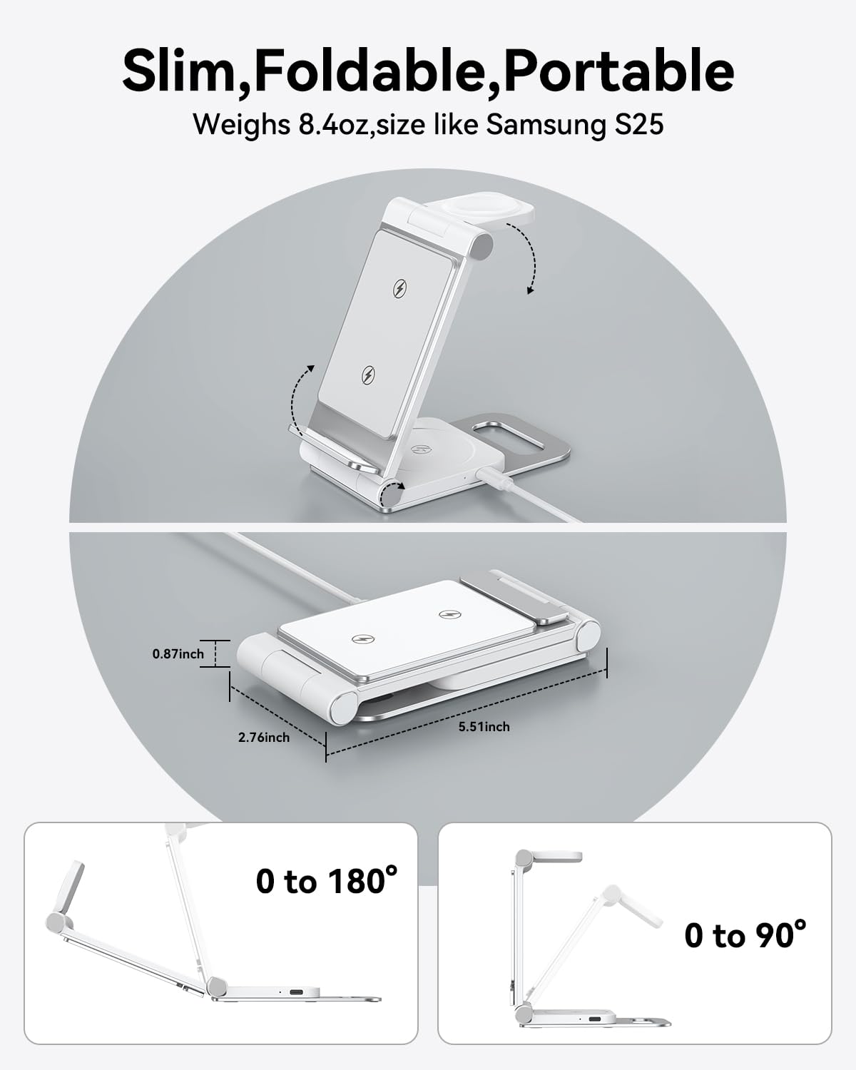 Wireless Charger for Samsung, 3 in 1 Wireless Charging Station Foldable