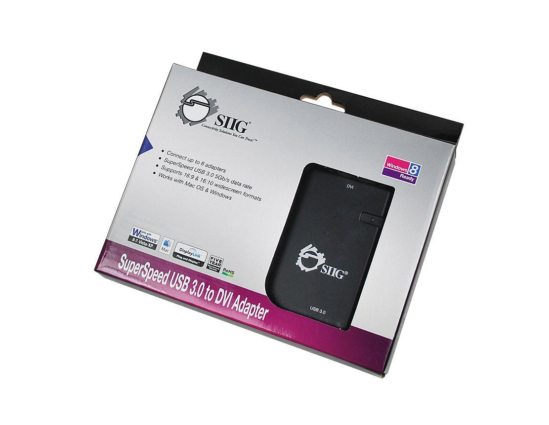 SIIG Compact USB 3.0 to DVI 512 MB External Video Adapter - DisplayLink DL-3100N Chipset - 2048x1152 Resolution for Windows and Macs (Black)