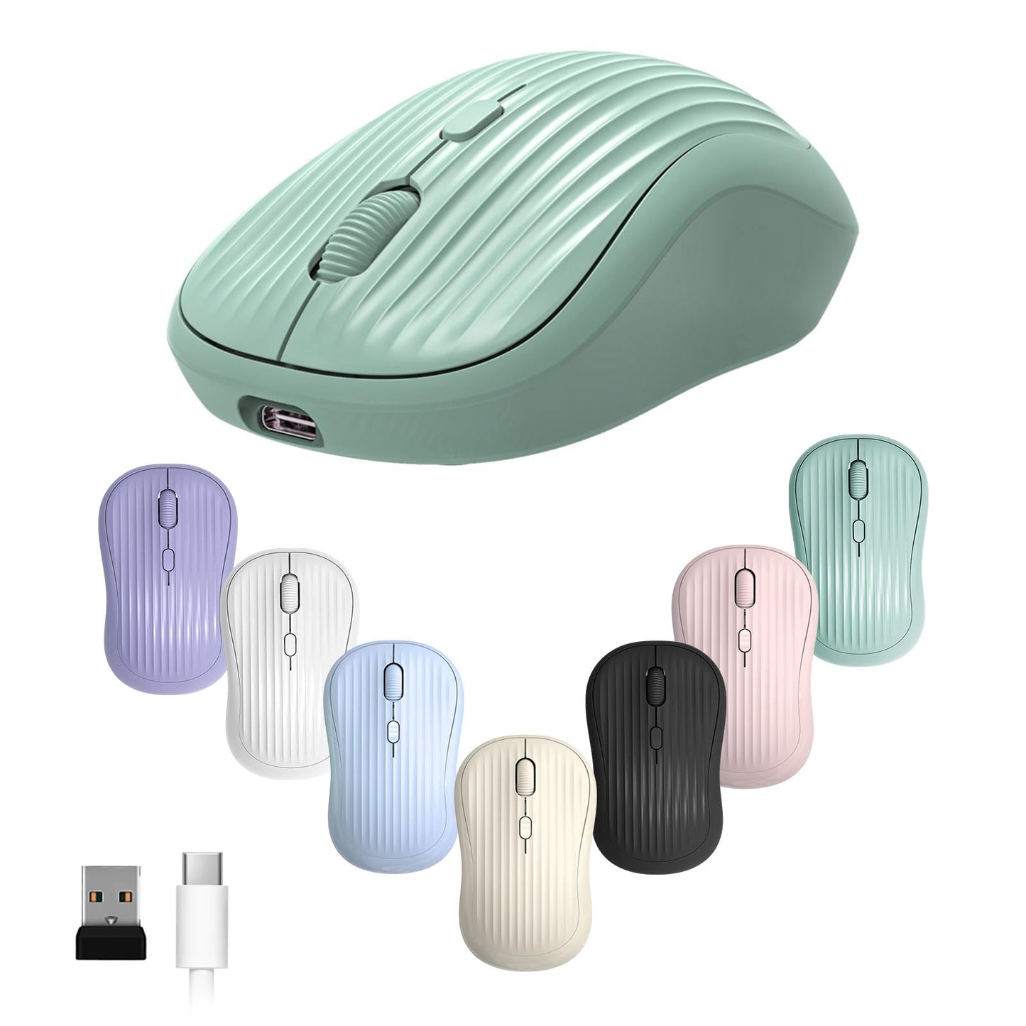ONE-UP Wireless Mouse, 2.4G + BT, Rechargeable Battery, 4-Key, DPI: 800/1200/1600, Silent, Type-C, USB Nano Receiver, Ergonomic, Portable, for Laptop