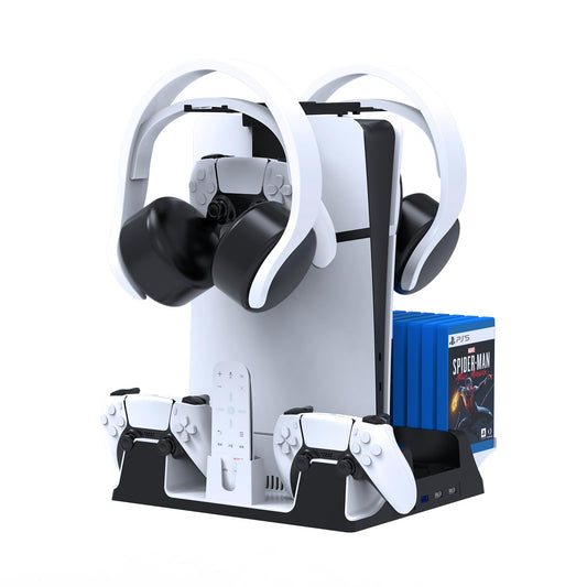 JOYTORN PS5 Vertical Stand with Cooling Fan and Dual Controller Charger Station for PlayStation 5/Slim Console, PS-5 Accessories with Headset