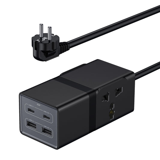 European Travel Plug Adapter, VatFott 65W GaN Fast Charger 6-in-1 Power Strip with 2 International Outlets, 2 USB C, 2 USB Ports,6ft Extension Cord