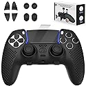 KOEBSHPE Anti-Slip Cover for PS5 DualSense Controller, Accessories Including Cover for DualSense Edge, Thumb Caps, Triggers Extenders, and Touchpad